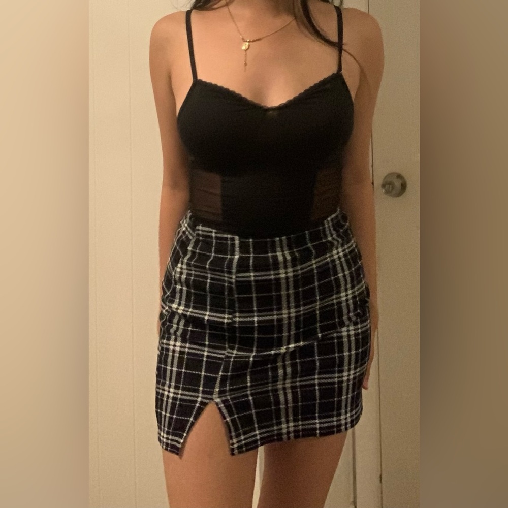 Black and White Plaid Mini Skirt
